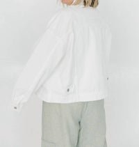 Mikarose Gemma Denim Jacket in white - women's jacket - detail view