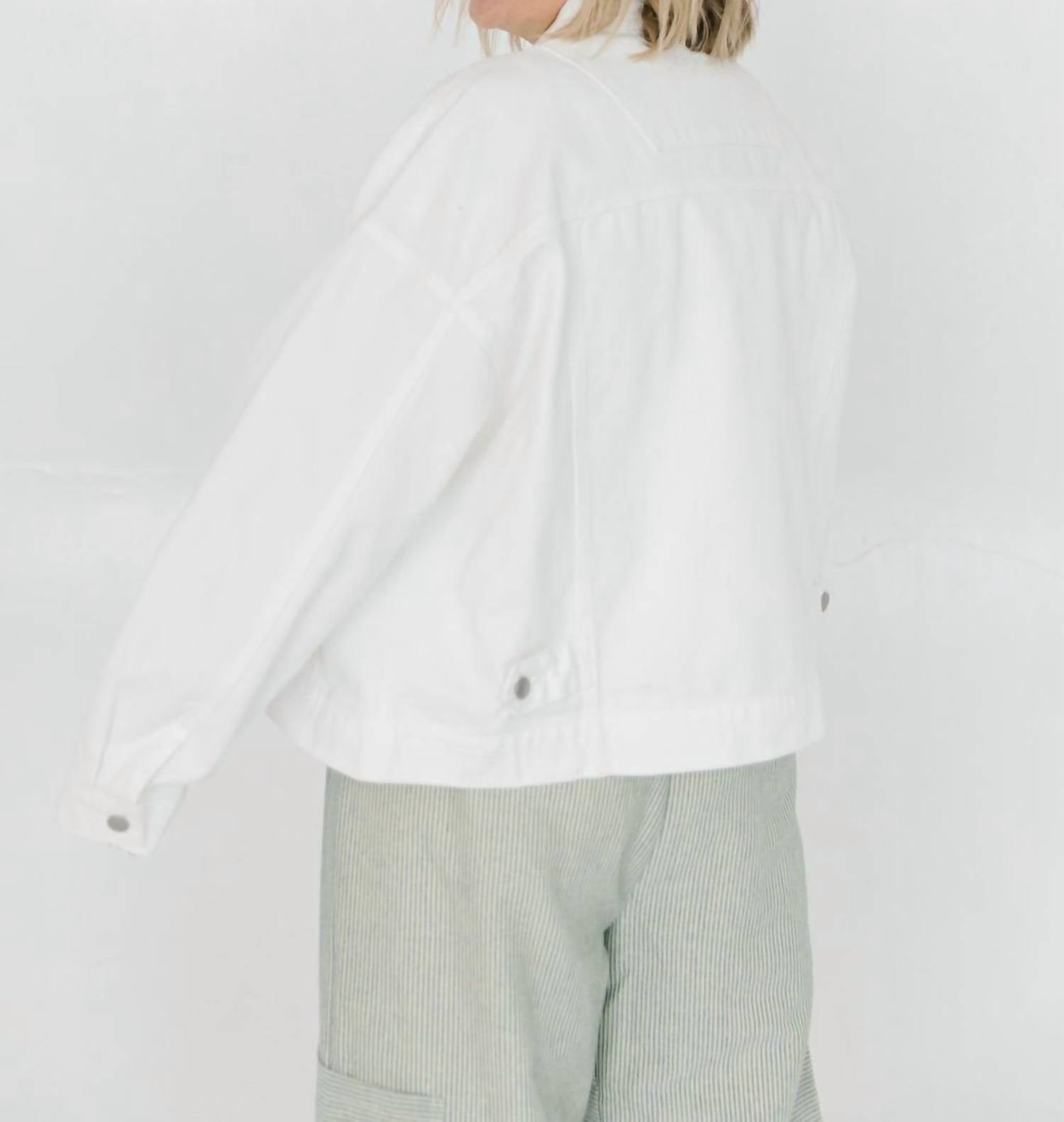Mikarose Gemma Denim Jacket in white - women's jacket - detail view