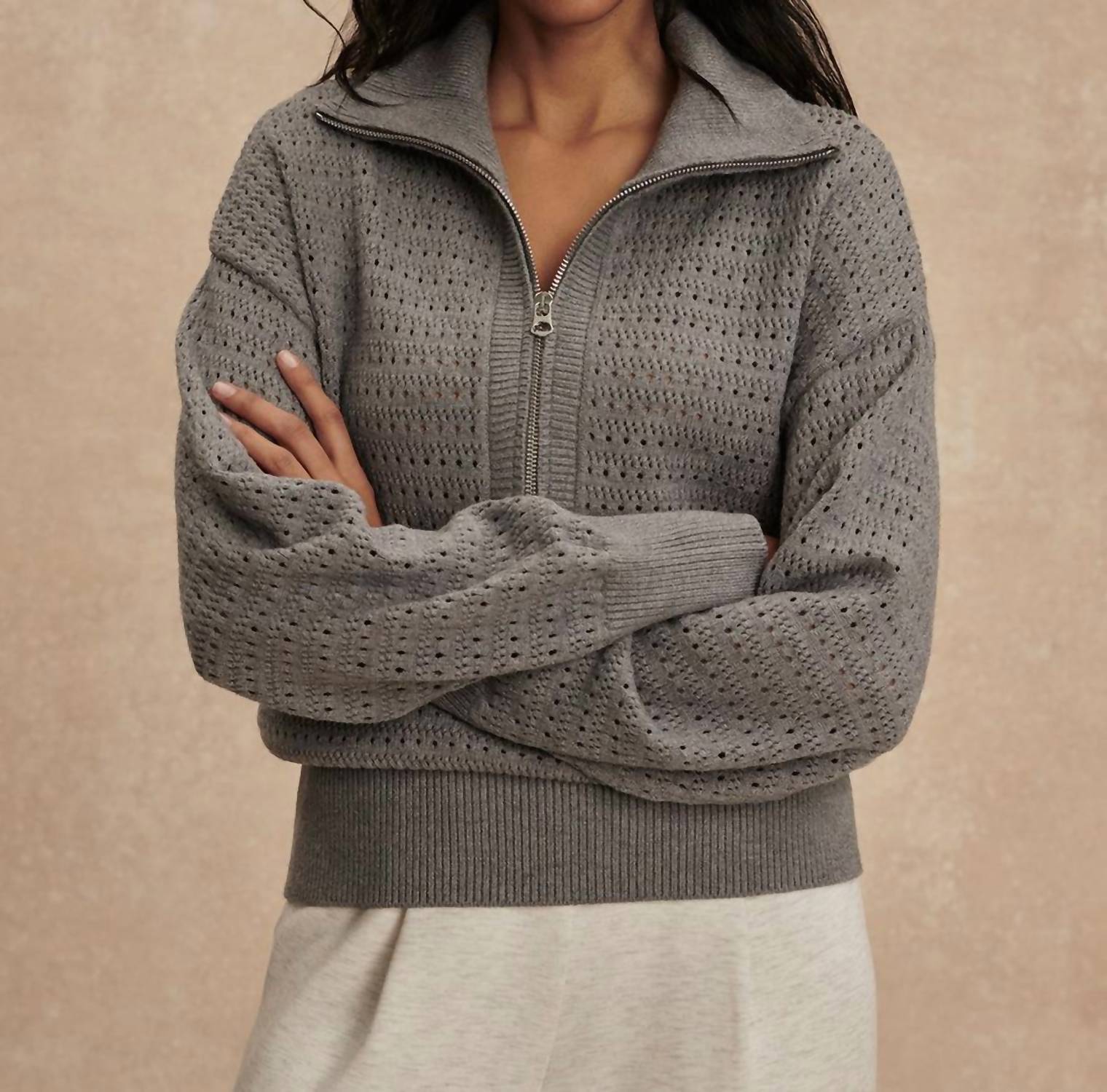 VARLEY Darla Half Zip Knit Sweater in silver filigree melange - women's sweater - view 4