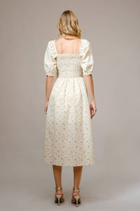 Blue B - Ditsy Floral Smocked Square Neck Midi Dress