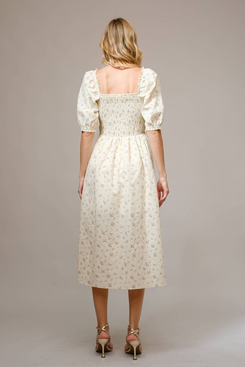 Blue B - Ditsy Floral Smocked Square Neck Midi Dress
