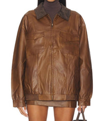 Show Me Your Mumu Maverick Bomber Jacket in chestnut brown - women's jacket - view 4