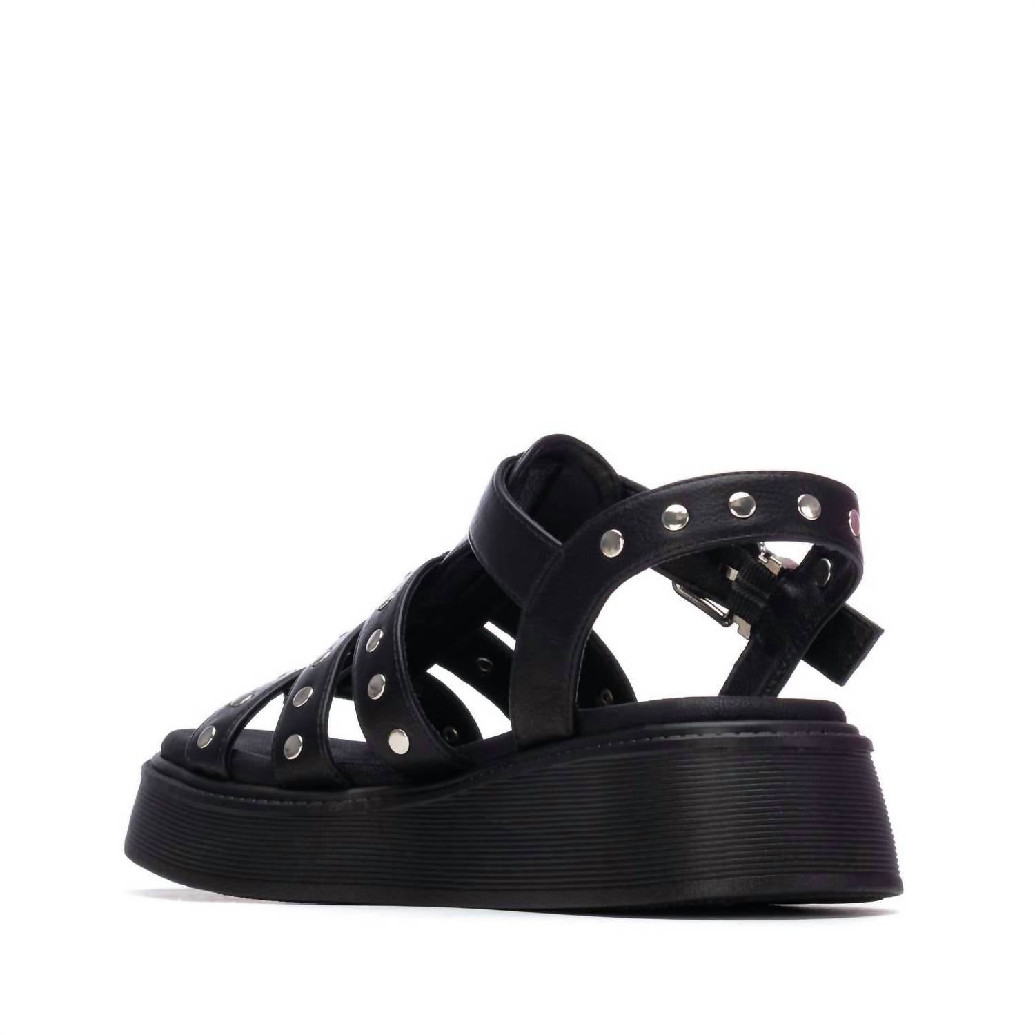 Xti Women's Flat Studded Strap Sandals in black - women's sandal - alternate view