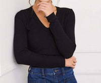 Karen Kane Long Sleeve Ribbed V-Neck Top - Petite in black - women's long sleeve top - view 5