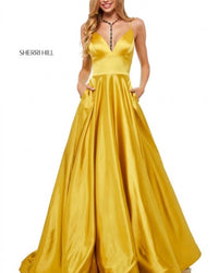 Sherri Hill V-neck Spaghetti Strap Dress in yellow - women's dress