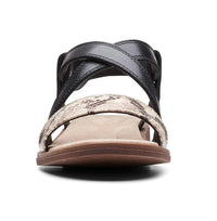 Clarks Women's Declan Spring Sandal in black leather snake combi - women's sandal - detail view
