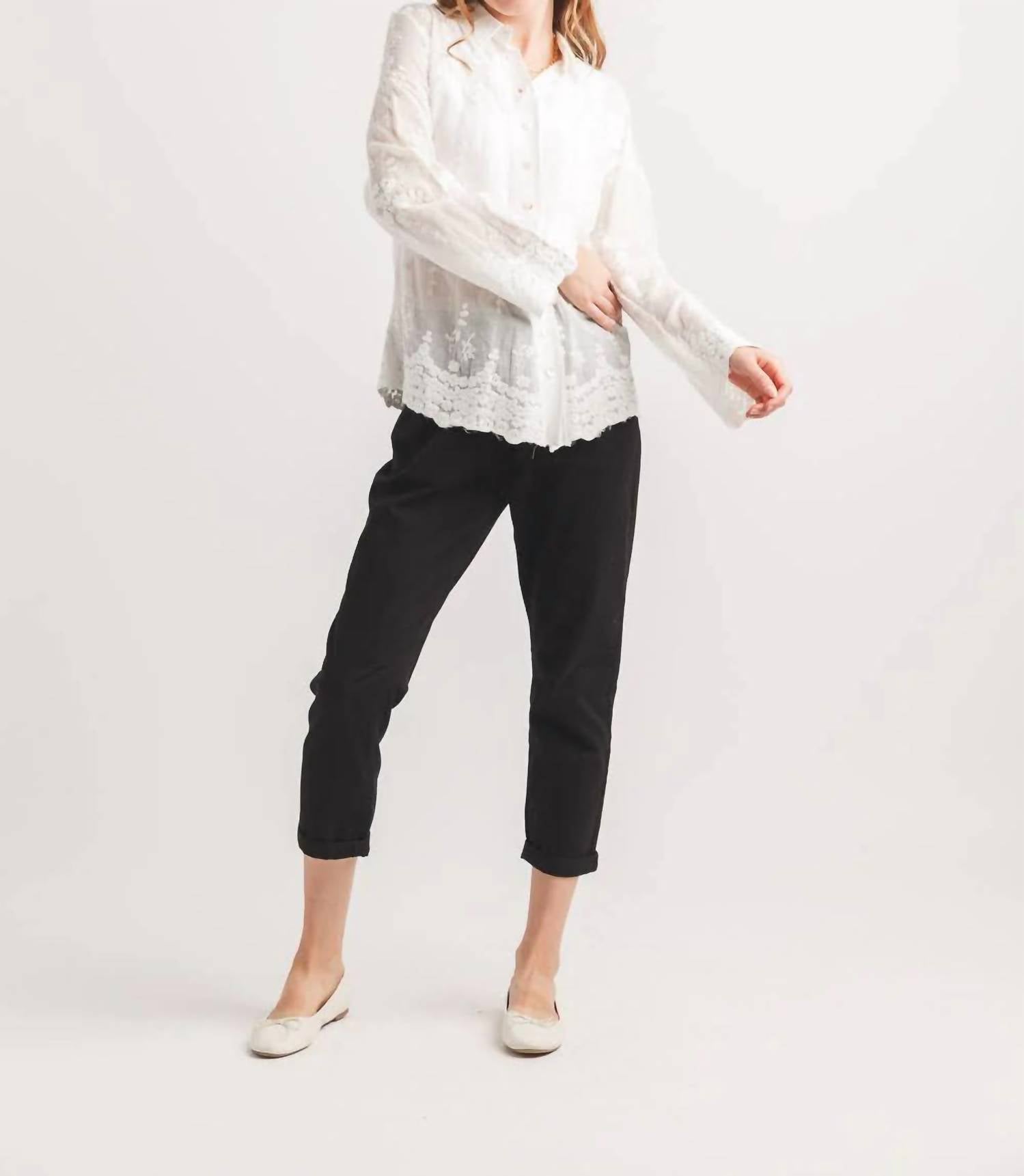 Papillon - Embroidered Collared Button Front Blouse