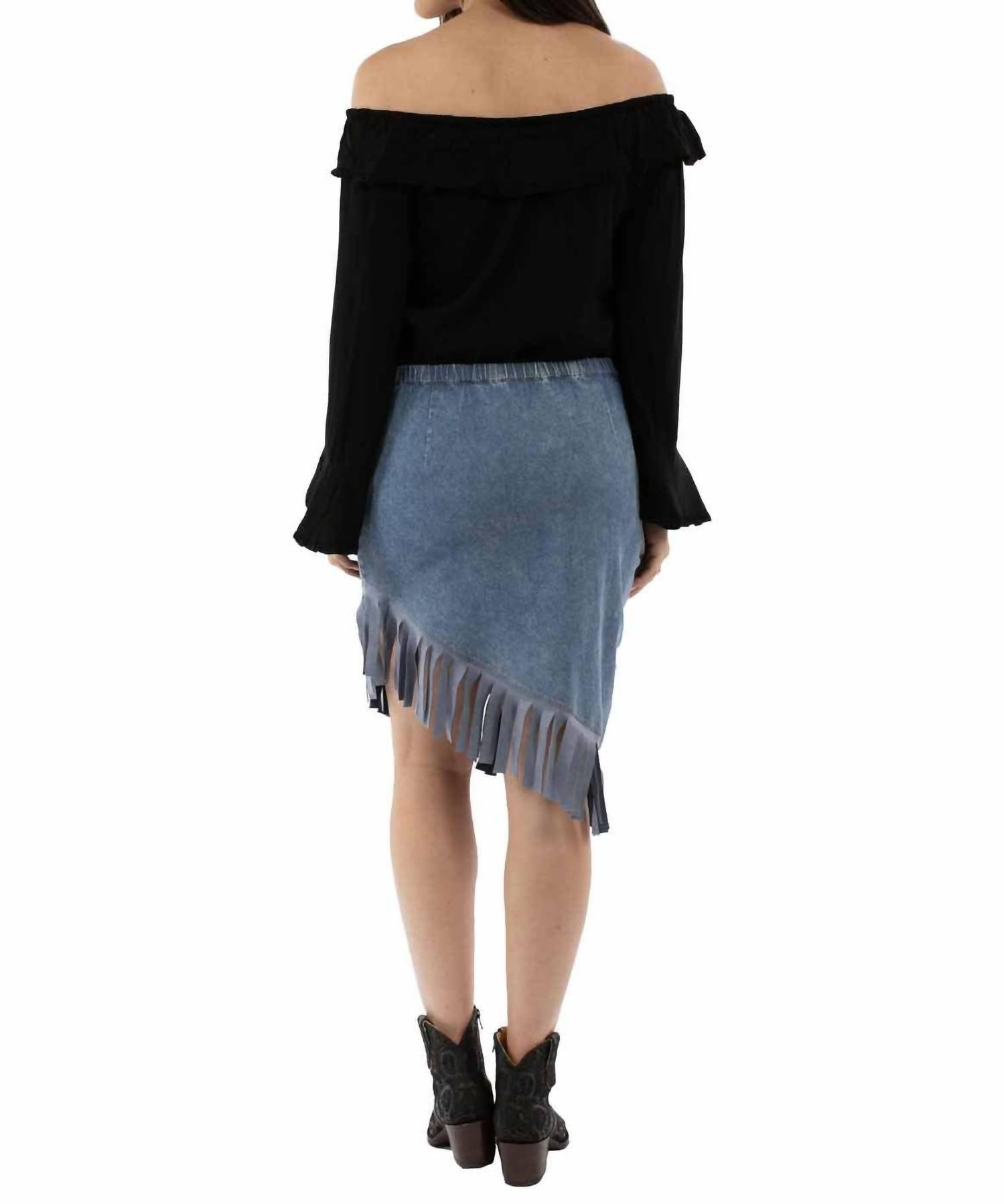 Scully Asymmetrical Fringe Bottom Skirt in denim - women's skirt - detail view