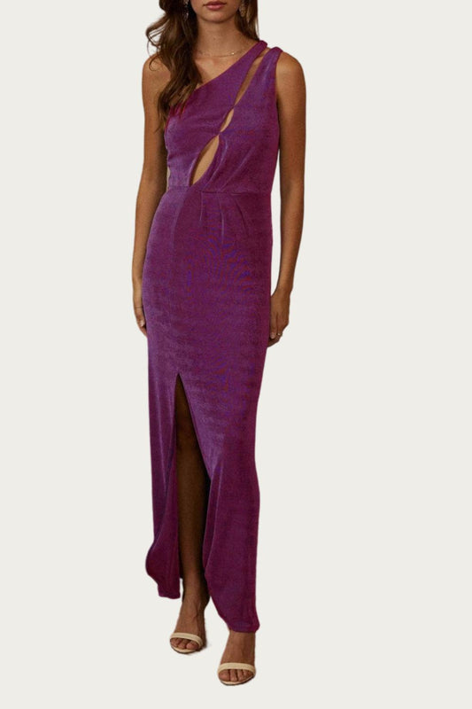 ONE-SHOULDER STRETCH-JERSEY CUTOUT MAXI DRESS