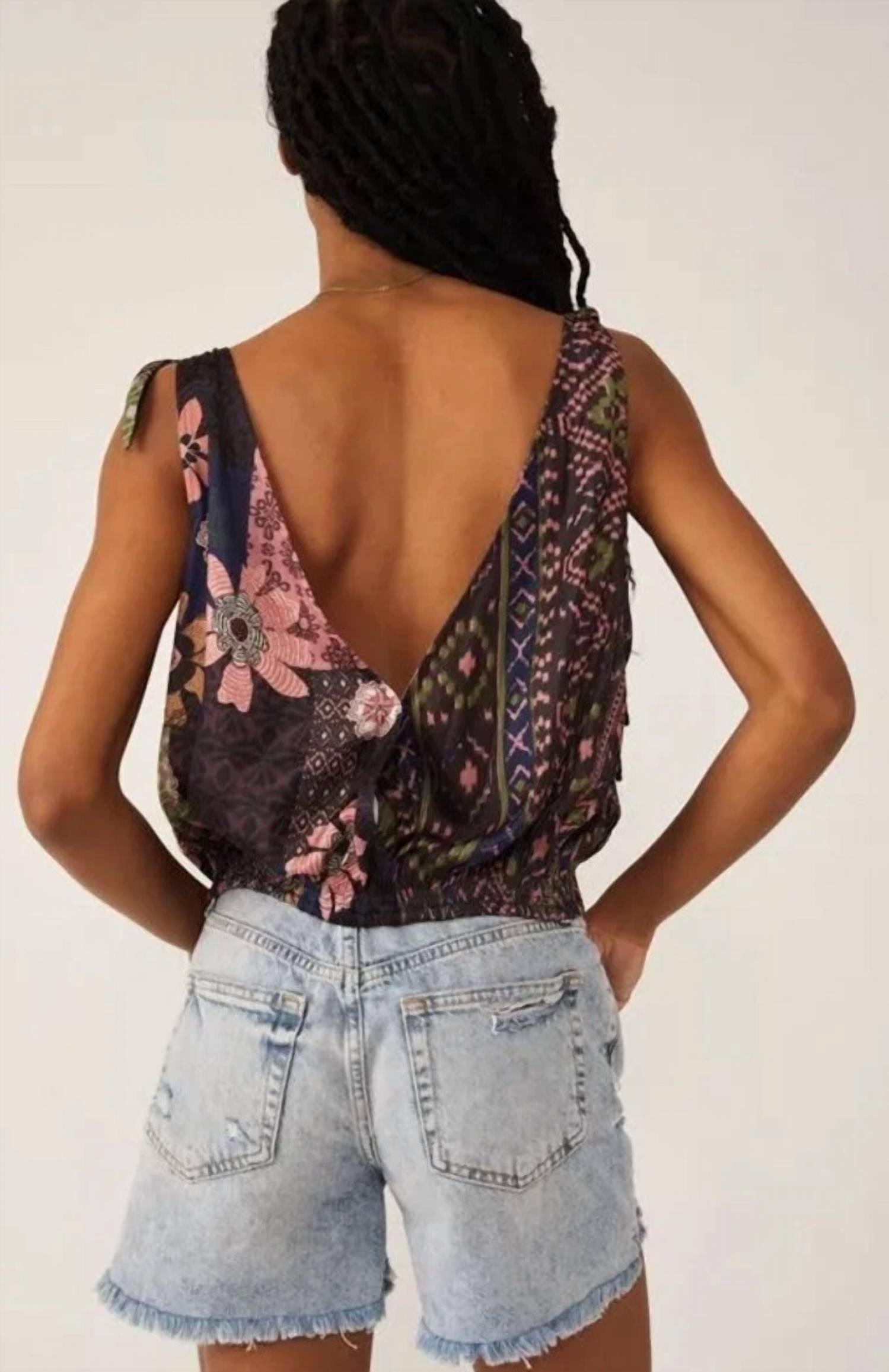Free People Tied To You Printed Tank in black - women's tank top - detail view
