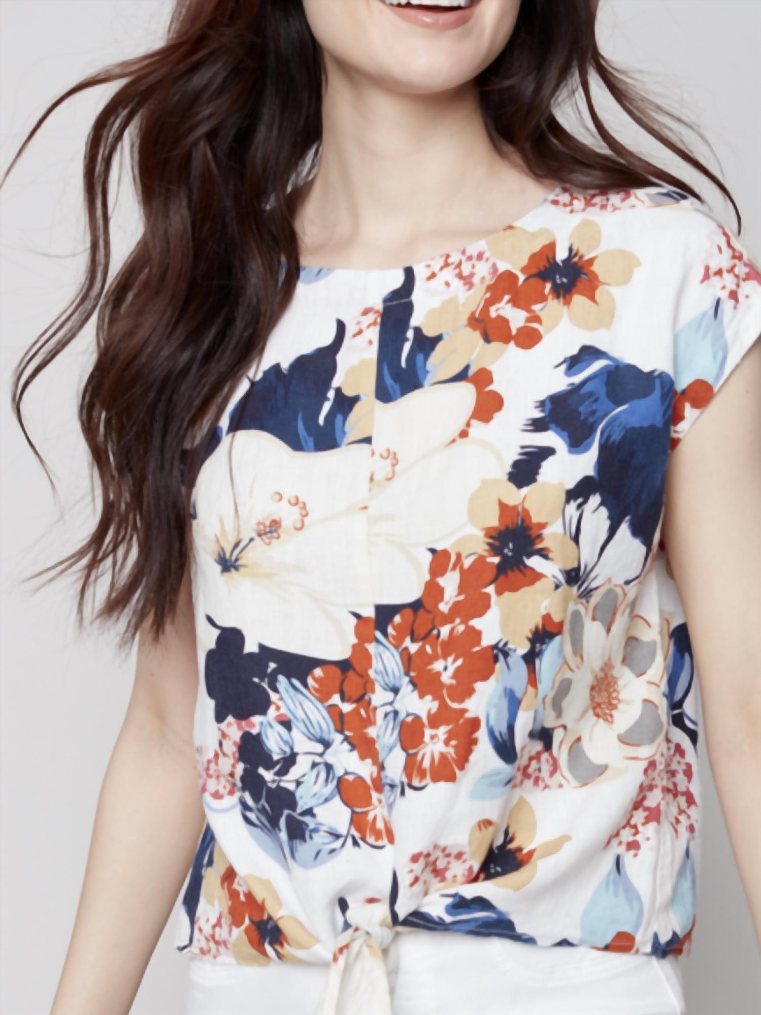 Charlie B - Printed Front-tie Linen Top