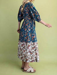 Gigio - Paisley Print Color Block Shirt Dress