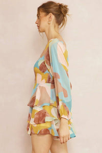 Entro - Printed Square Neck Tiered Romper
