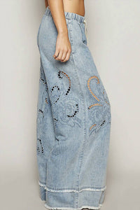 Pol - Denim Vintage Wash Outseam Woven Twill Wide Pants