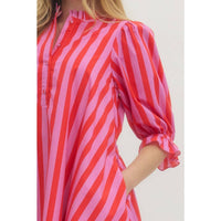 Style USA Striped Puff Sleeve Mini Dress in pink - women's dress - view 6