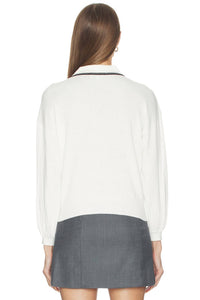 L'Agence Malaki 3/4 Sleeve Clard Sweater in ivory black - women's sweater - detail view