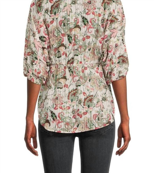 Reneec. - Floral Print V Neck Chiffon Blouse