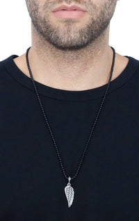King Baby Studio Men's Large Wing On Necklace in black - men's jewelry - detail view