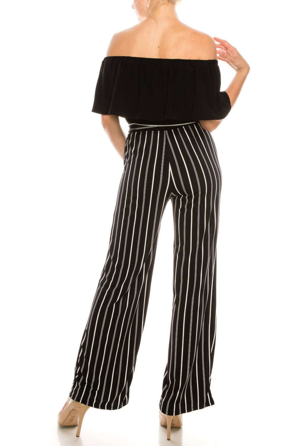 Bebe - Off-the-shoulder Striped Pants Jumpsuit