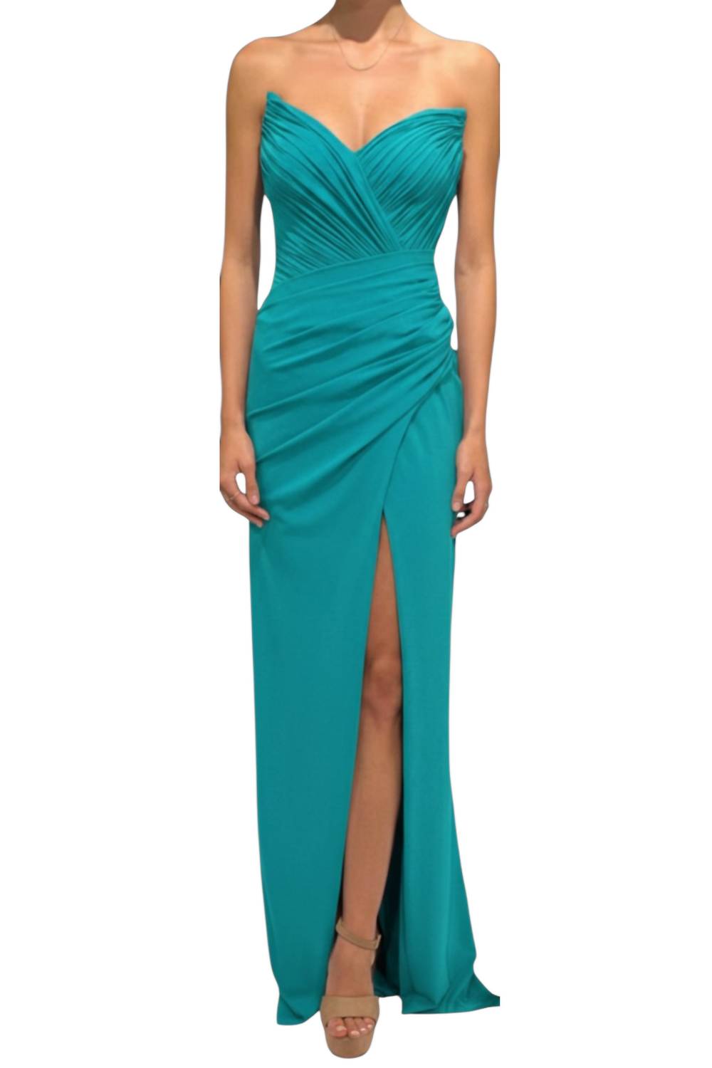 Tarik Ediz - Sara Jersey V-neck Strapless Fitted Long Gown