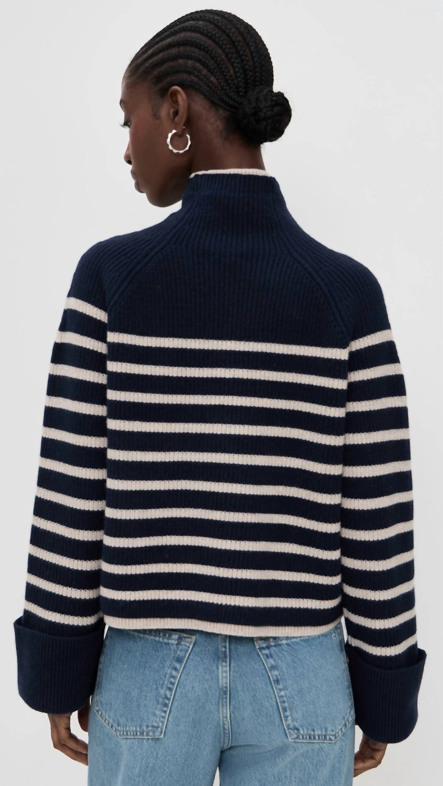 Rag & Bone Ilaria Turtleneck Top in navy white stripe - women's sweater - alternate view
