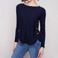 Charlie B - Boat Neck Side Buttons Sweater