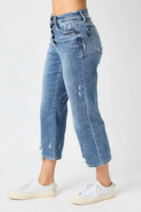 Judy Blue - High Waist Destroy Button Fly Wide Leg Crop Jeans