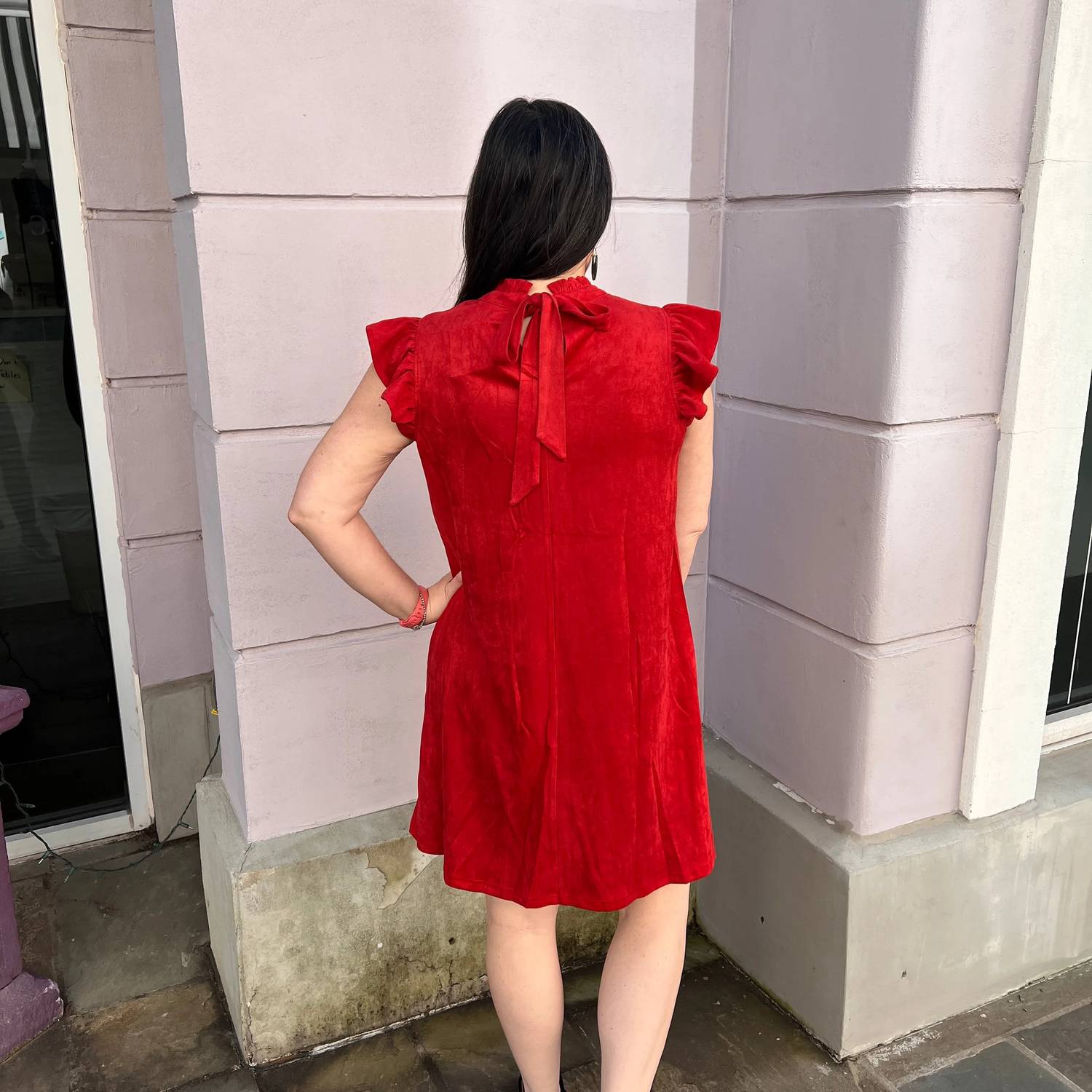 Voy - Suede Ruffle Sleeve Dress