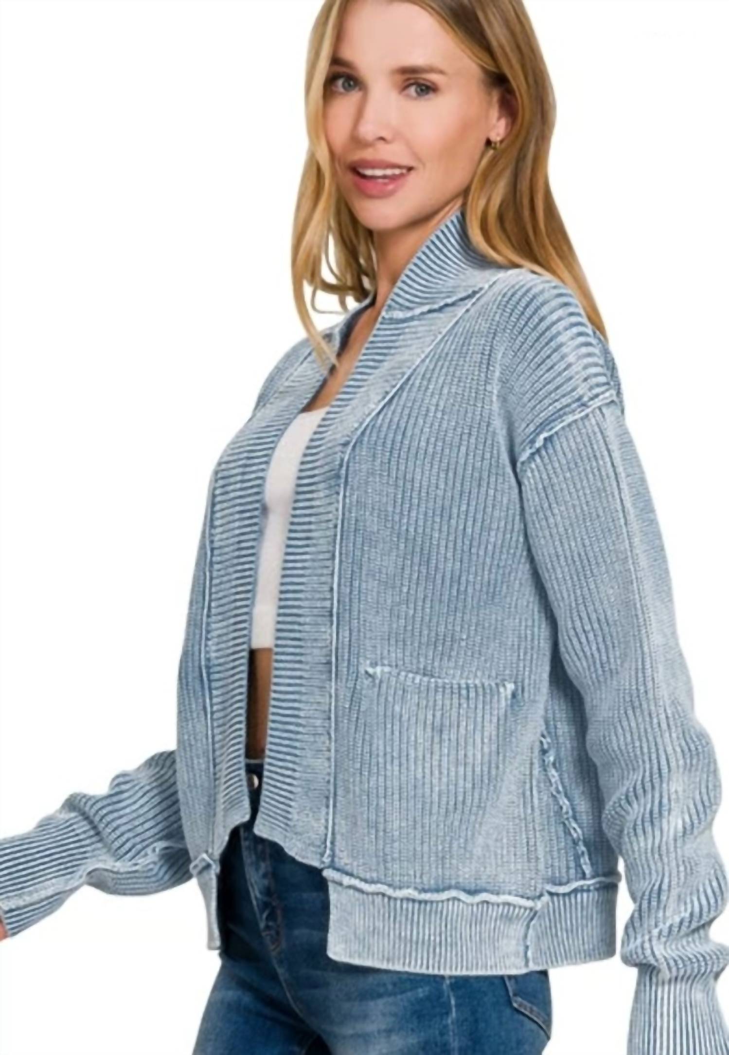 ZENANA Livin' On The Edge Jacket in dusty blue - women's jacket - alternate view