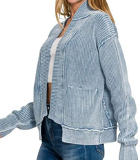 ZENANA Livin' On The Edge Jacket in dusty blue - women's jacket - detail view