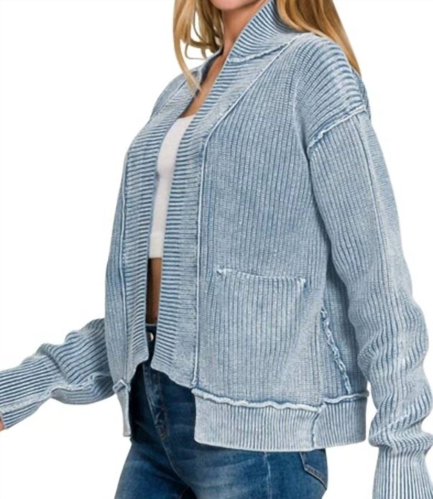 ZENANA Livin' On The Edge Jacket in dusty blue - women's jacket - detail view