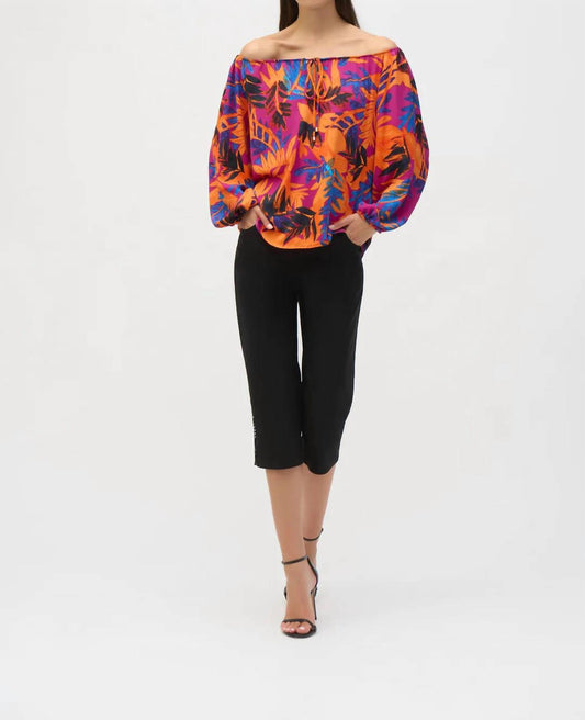 Joseph Ribkoff - Tropical Print Long Sleeves Off-shoulder Top