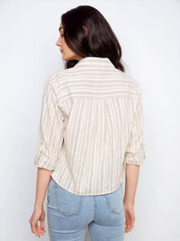 Charlie B - Yarn Dye Stripe Twist Front Shirt With Roll Up Long Sleeves