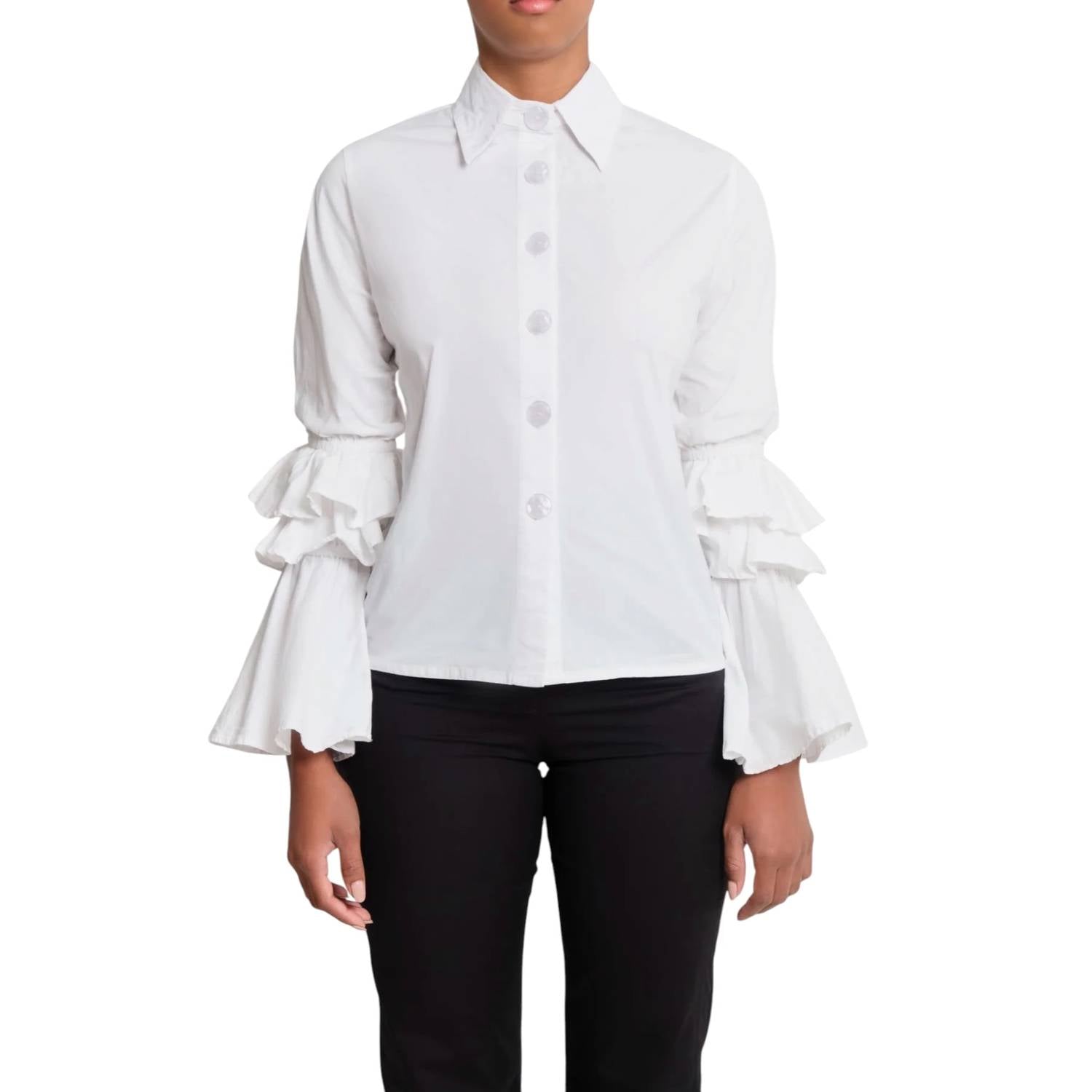 The Lulo Project - Brave Ruffle Bell Sleeve Stretch Shirt