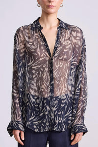 APIECE APART Alva Button Up Shirt in abstract animal midnight - women's shirt