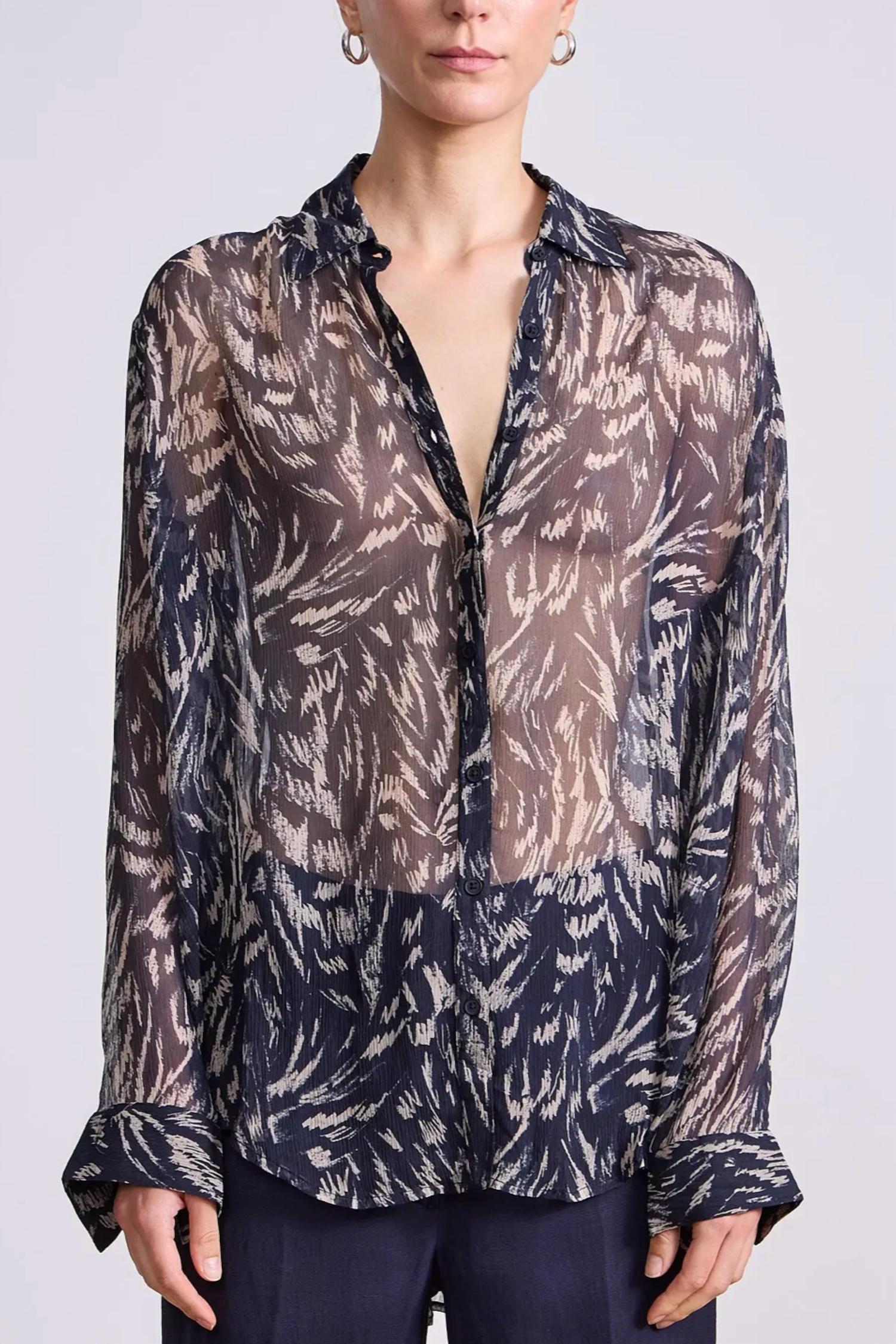 APIECE APART Alva Button Up Shirt in abstract animal midnight - women's shirt