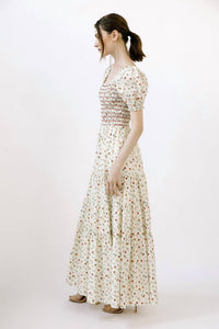 Storia - Mable Cotton Floral Smocked Tiered Boho Prarie Maxi Dress