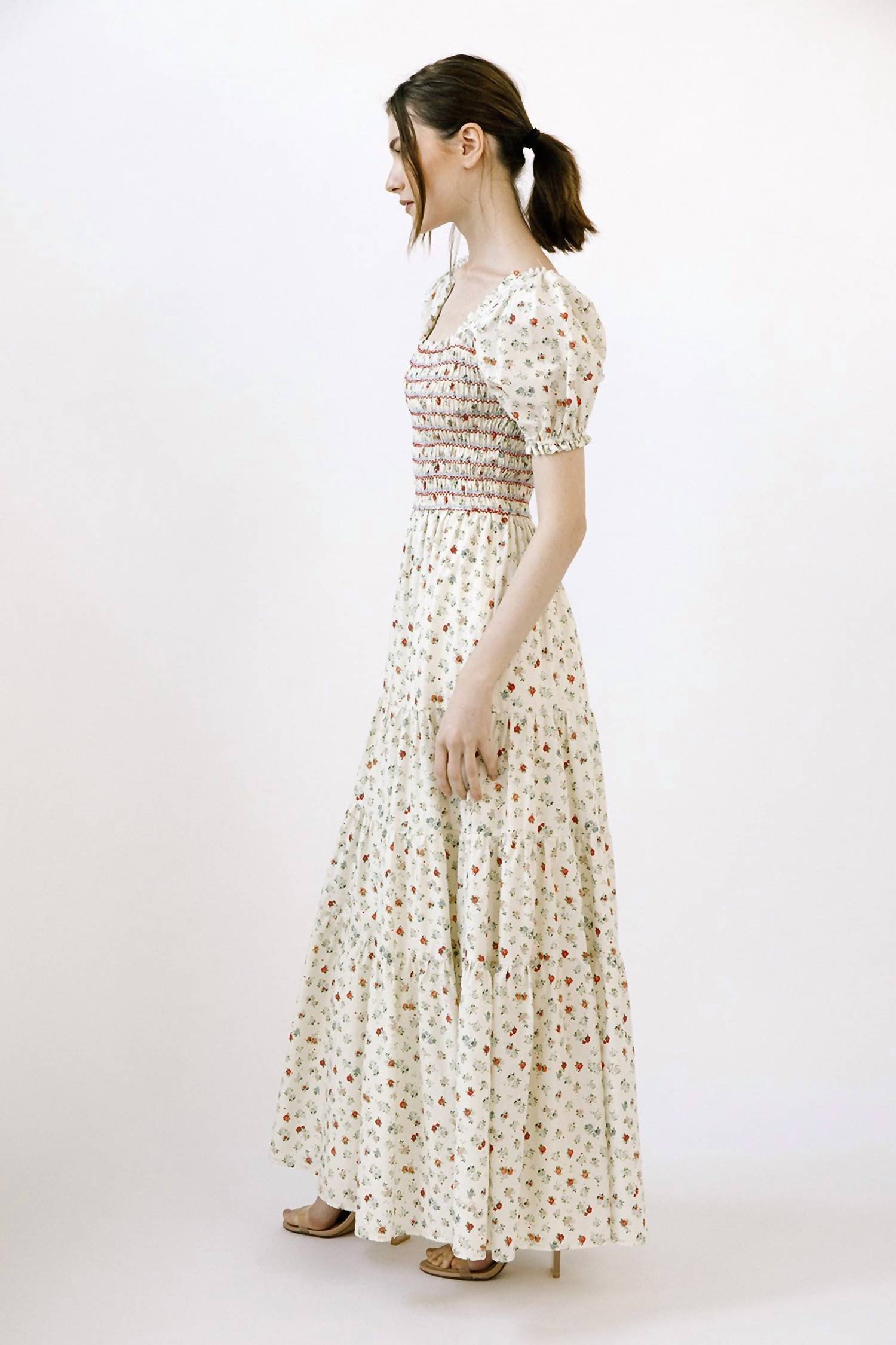 Storia - Mable Cotton Floral Smocked Tiered Boho Prarie Maxi Dress