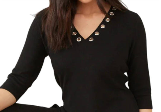 French Kyss - Soft Stretch Grommet V Neck Top