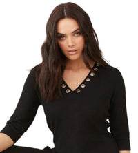 French Kyss - Soft Stretch Grommet V Neck Top