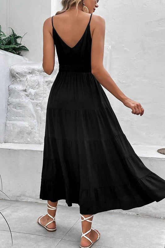 Unishe - Buttoned Smocked Waist Maxi Dress