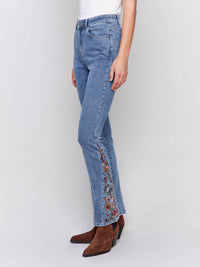 Charlie B - Embroidered Hem Denim Bootcut Jean