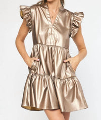 ee:some Faux Leather Mini Dress in gold - women's dress