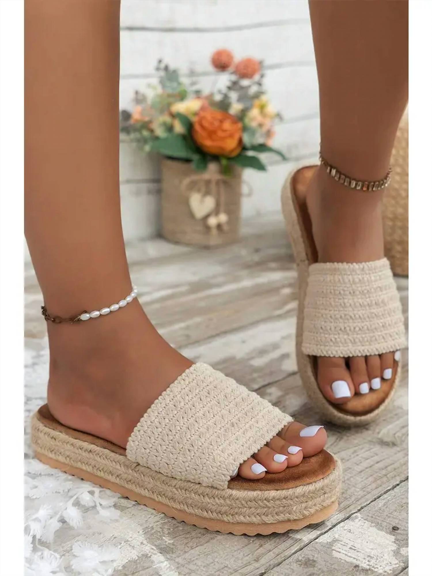 Little Daisy Closet - Women's Boho Woven Non-slip Wedge Slippers
