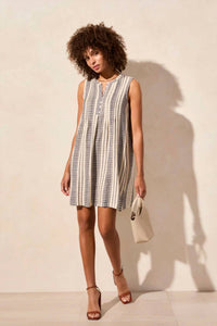 Tribal - Yarn Dye Pintuck Sleeveless Mini Dress