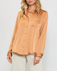 Skies Are Blue - Presidential Satin Button Down Blouse With Pocket