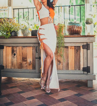 Surelymine - Laced Up Color Block Maxi Skirt Set