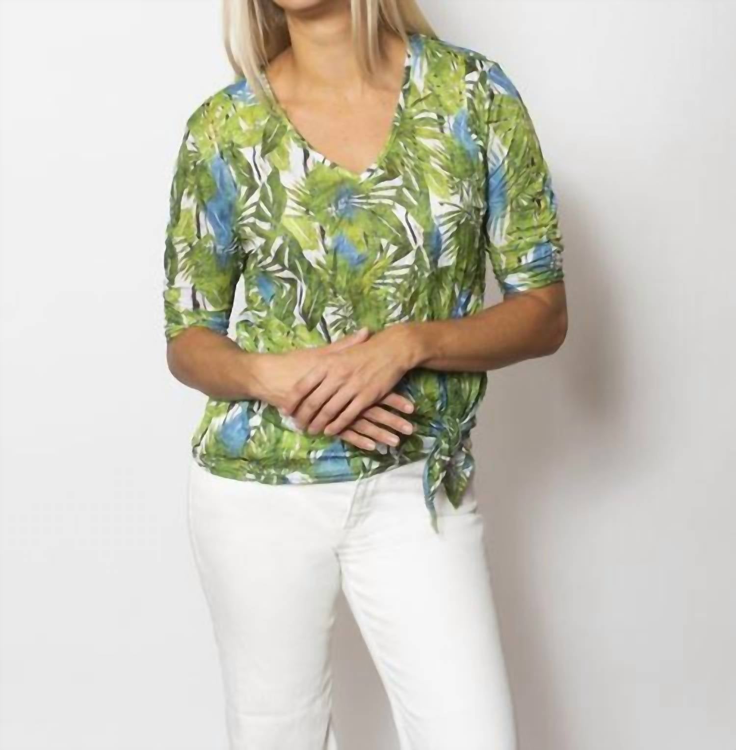 Sno Skins - Printed Crinkle Mesh V-neck Top