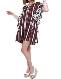 Umgee - Striped & Floral Ruffle Sleeve Dress