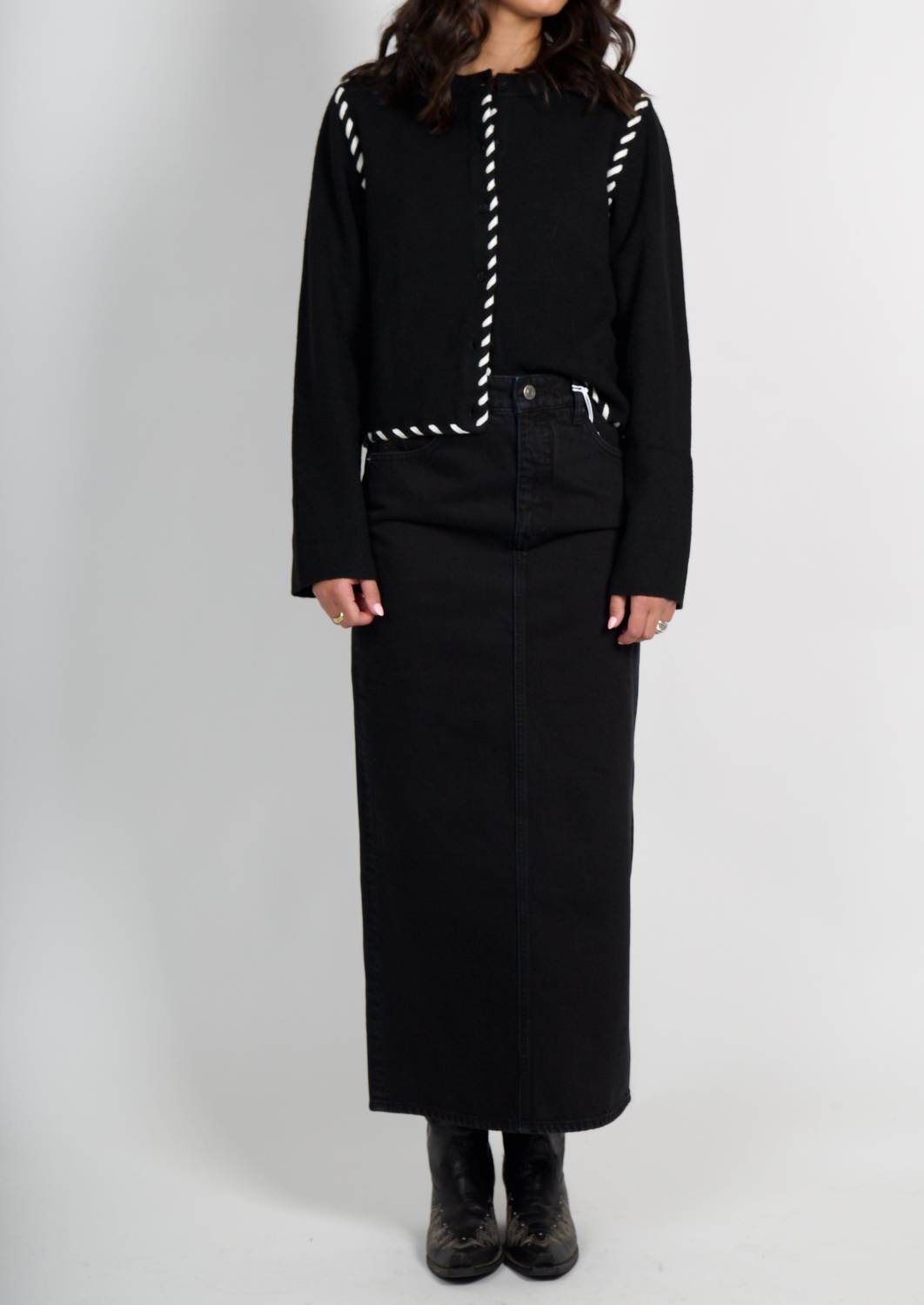MON RENN Dahlia Cardigan in black cream - women's cardigan - view 6